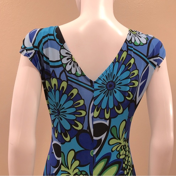 Lizzatti Short Sleeve Dress Womens Size Small 4 6 Blue Green Mid Length Stretch - Picture 6 of 16